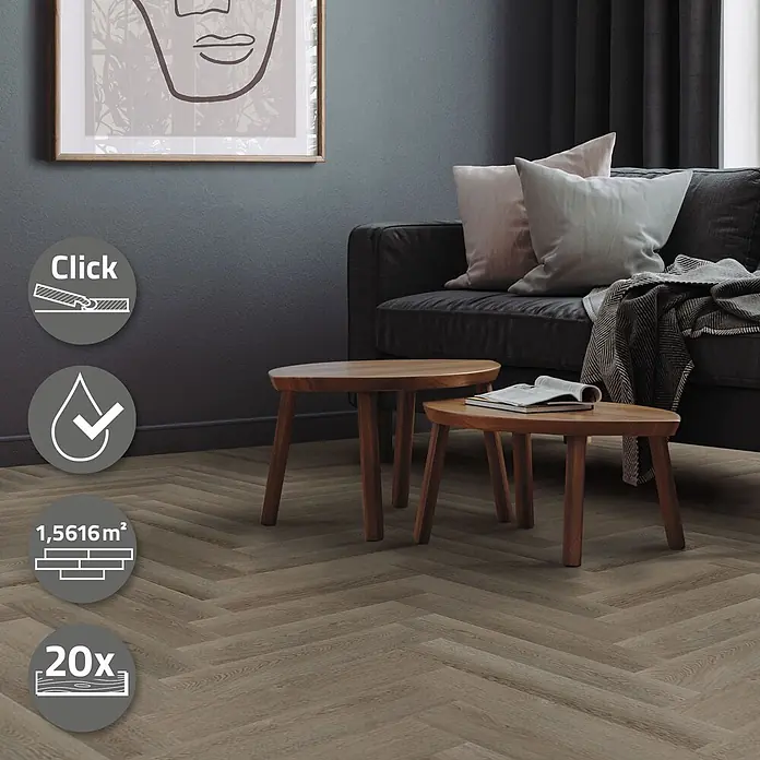 ML-Design Vinylboden 1 x Paket Vinylboden (20 x Diele pro Karton = 1,5616 m²) - Dunkelbraun, Landhausdiele