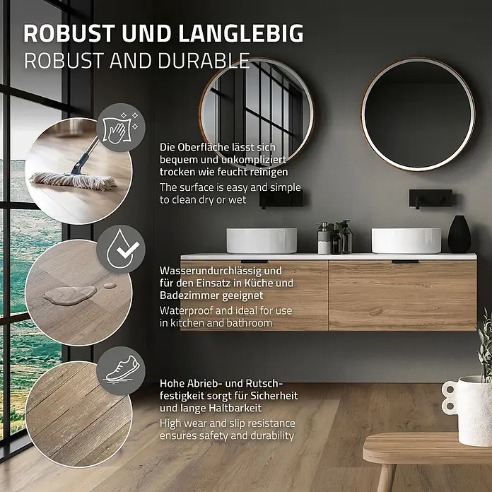 ML-Design Vinylboden Klickvinyl 6,16m² / 28 Dielen, 4,2mm Dicke - Eiche Rustikal Hell, Landhausdiele, 1.220 x 180 x 4,2 mm