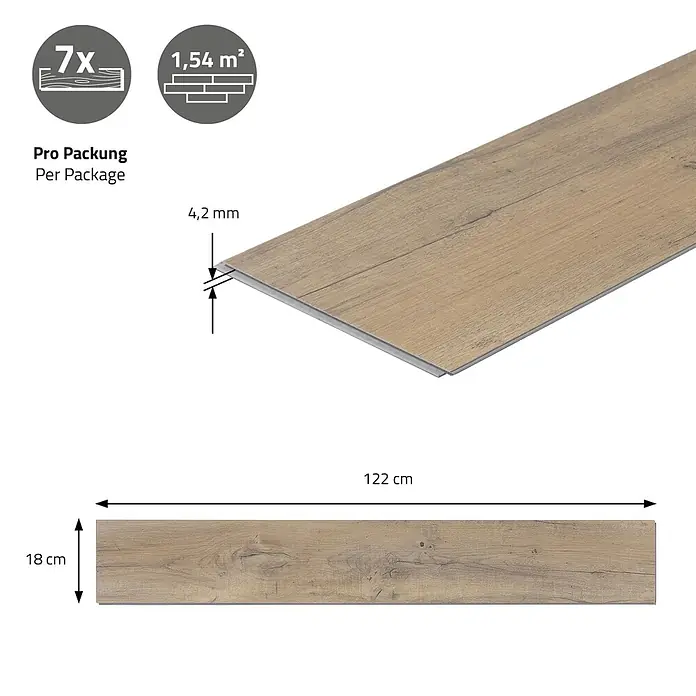 ML-Design Vinylboden Klickvinyl 6,16m² / 28 Dielen, 4,2mm Dicke - Eiche Rustikal Hell, Landhausdiele, 1.220 x 180 x 4,2 mm