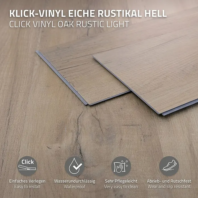 ML-Design Vinylboden Klickvinyl 6,16m² / 28 Dielen, 4,2mm Dicke - Eiche Rustikal Hell, Landhausdiele, 1.220 x 180 x 4,2 mm