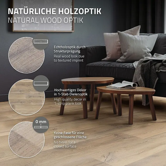 ML-Design Vinylboden Klickvinyl 6,16m² / 28 Dielen, 4,2mm Dicke - Eiche Rustikal Hell, Landhausdiele, 1.220 x 180 x 4,2 mm