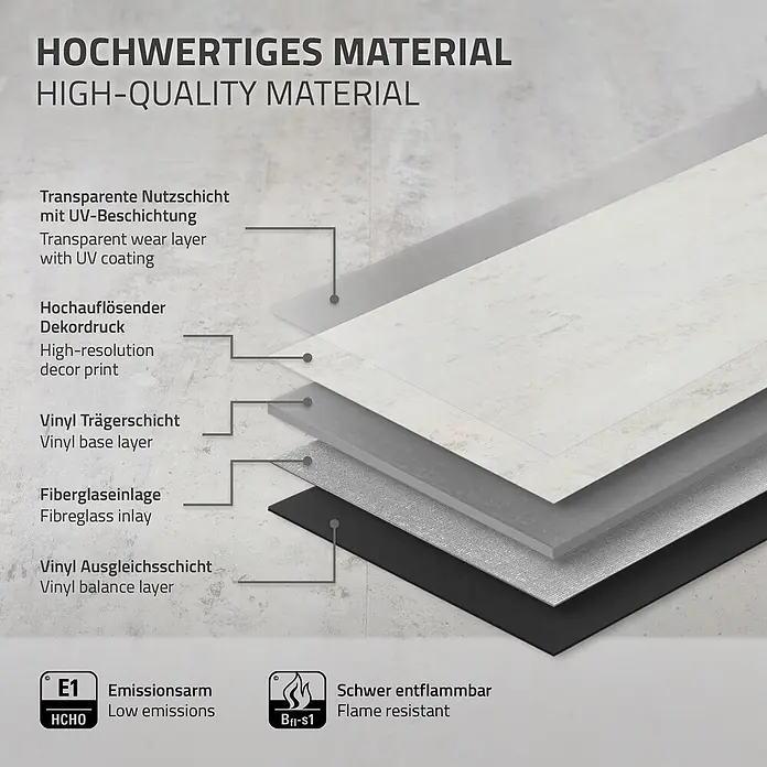 ML-Design Vinylboden Klickvinyl 1,86m²/10 Dielen, Grau Zement Hell - Zement Hell, Sonstige, 615 x 310 x 4,2 mm
