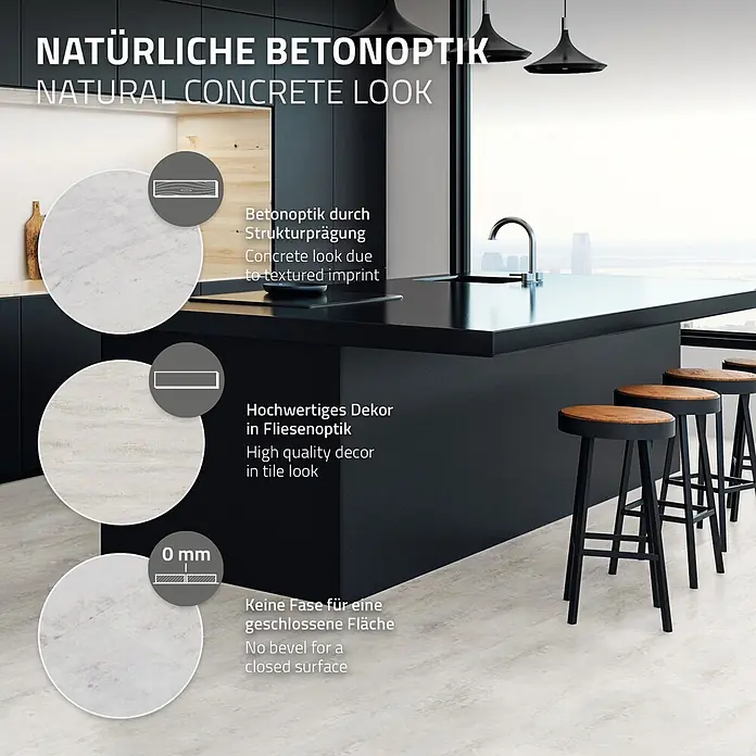 ML-Design Vinylboden Klickvinyl 1,86m²/10 Dielen, Grau Zement Hell - Zement Hell, Sonstige, 615 x 310 x 4,2 mm