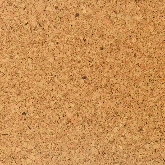 Bricoflor Korkboden Klick-System Korkparkett versiegelt, Klassik fein natur, 2,136 qm/Karton - 295 x 905 x 10,5 mm - Nahaufnahme einer natürlichen hellbraunen Korktextur mit körniger Oberfläche.