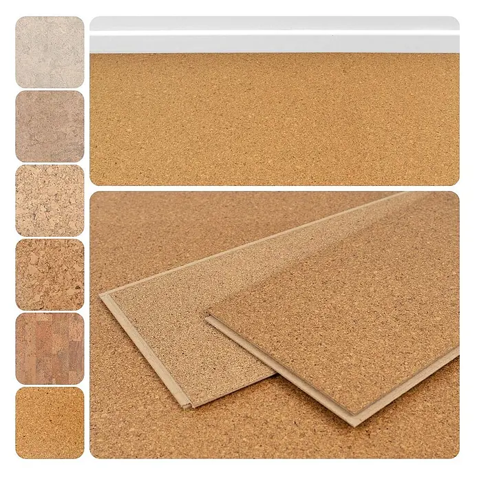 Bricoflor Korkboden Klick-System Korkparkett versiegelt, Klassik fein natur, 2,136 qm/Karton - 295 x 905 x 10,5 mm - Korkbodenmuster und verlegter Korkboden, mit verschiedenen Texturen und Verlegeplatten.
