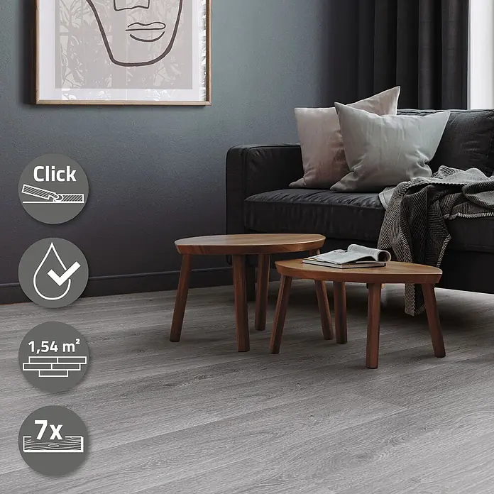 ML-Design Vinylboden 1 x Paket Vinylboden (7 Stück = 1,54 m²) - Grau, Landhausdiele