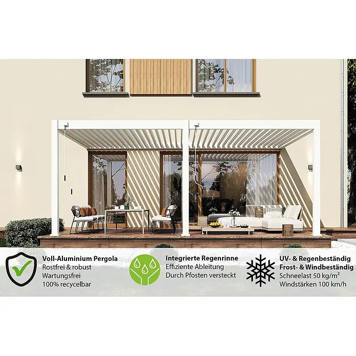 Weide Terrassenüberdachung - B x T: 600 m x 400 cm, Weiß, Aluminum, Weiß