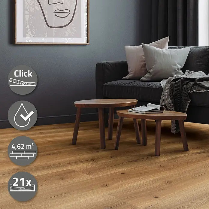 ML-Design Vinylboden Klickvinyl 4,62m² / 21 Dielen, 4,2mm Dicke - Eiche Rustikal, Landhausdiele, 1.220 x 180 x 4,2 mm