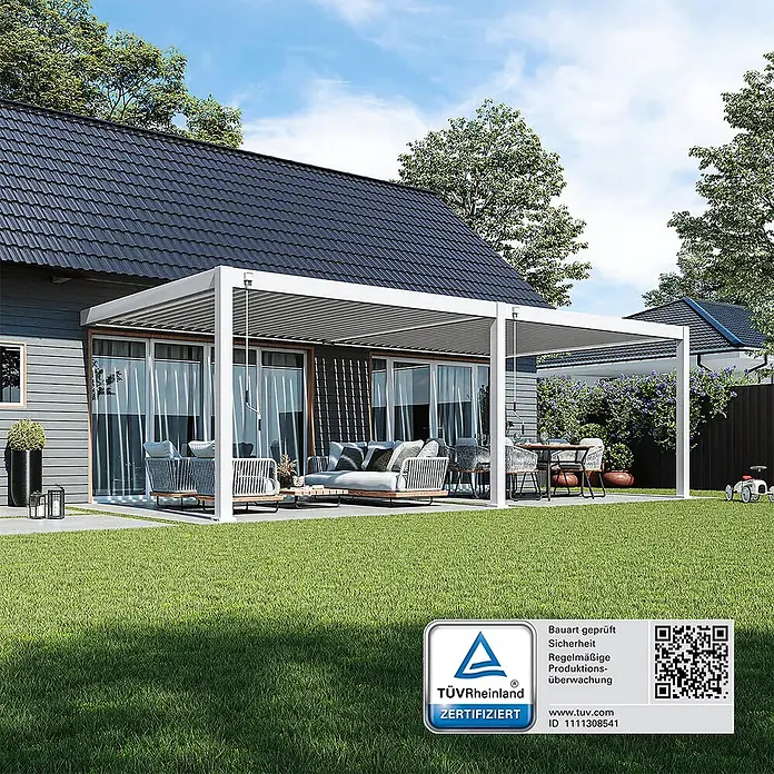 Weide Terrassenüberdachung - B x T: 800 m x 400 cm, Weiß, Aluminum, Weiß