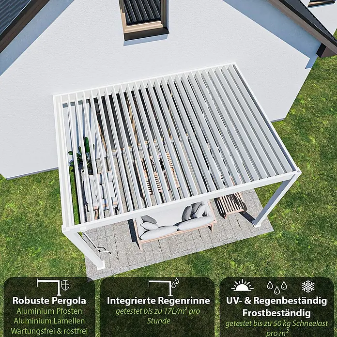 Weide Terrassenüberdachung - B x T: 400 m x 300 cm, Weiß, Aluminum, Weiß