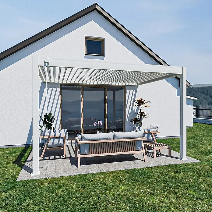 Weide Terrassenüberdachung - B x T: 400 m x 300 cm, Weiß, Aluminum, Weiß