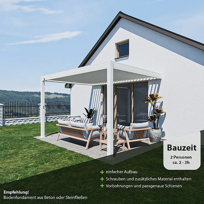 Weide Terrassenüberdachung - B x T: 400 m x 300 cm, Weiß, Aluminum, Weiß