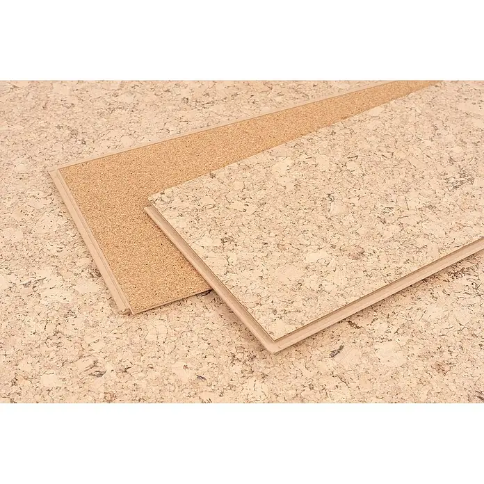 Bricoflor Korkboden Klick-System Korkparkett versiegelt, Klassik grob creme, 2,136 qm/Karton - 295 x 905 x 10,5 mm - Zwei gesprenkelte Korkbodenplatten mit Klick-Verbindungssystem.