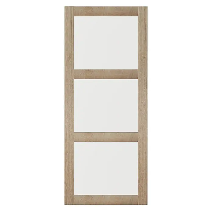 Inova Schiebetür-Komplettset Holzschiebetür Eiche mit Glaseinsatz und Softclose 1025 x 2150 mm - 1.025 x 2.150 mm - Moderne Innentür mit hellem Holzrahmen und weißen Paneelen.