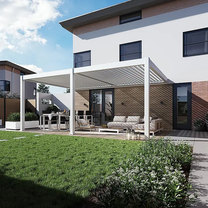 Weide Terrassenüberdachung - B x T: 600 m x 400 cm, Weiß, Aluminum, Weiß