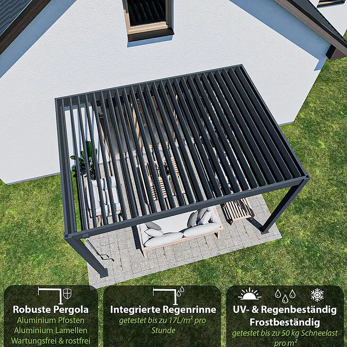 Weide Terrassenüberdachung - B x T: 400 m x 300 cm, Anthrazit, Aluminum, Anthrazit