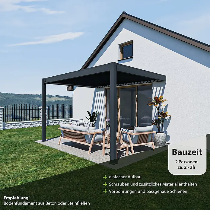 Weide Terrassenüberdachung - B x T: 400 m x 300 cm, Anthrazit, Aluminum, Anthrazit