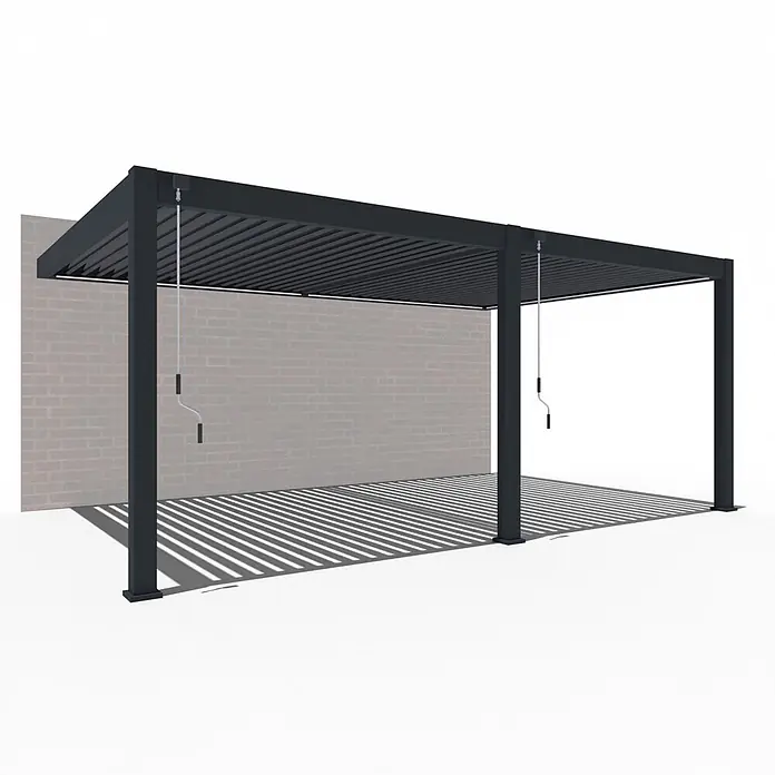 Weide Terrassenüberdachung - B x T: 600 m x 400 cm, Anthrazit, Anthrazit - Dunkelgraue Aluminium-Pergola mit verstellbarem Lamellendach, per Kurbel bedienbar, für flexiblen Sonnenschutz.