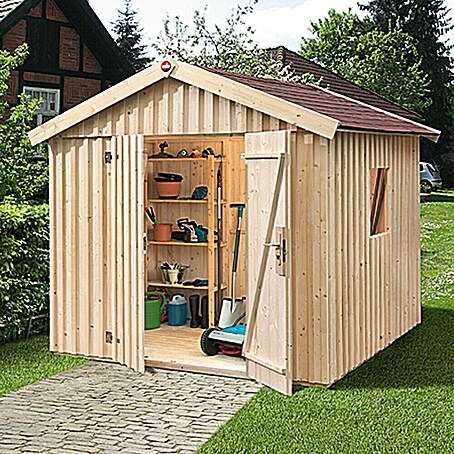 Weka Gerätehaus (Außenbreite inkl. Dachüberstand: 277 cm, Außentiefe inkl. Dachüberstand: 208 cm, Holz, Natur)