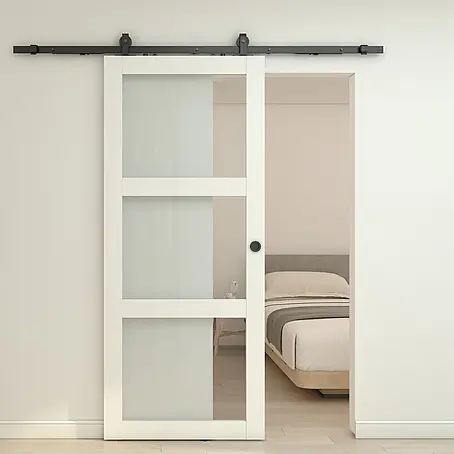 Inova  Schiebetür-Komplettset Holzschiebetür Weiß mit Glaseinsatz und Softclose 900 x 2150 mm