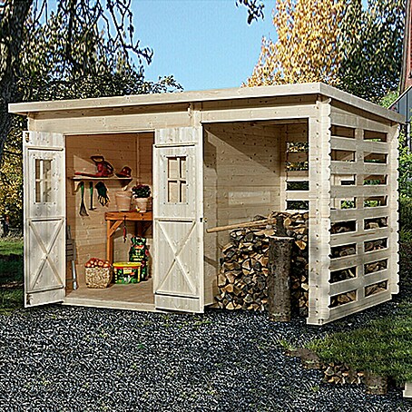 Weka Gartenhaus Milano Plus (Außenmaß inkl. Dachüberstand (B x T): 346 x 240 cm, Holz, Natur, Pultdach, 6,6 m²)