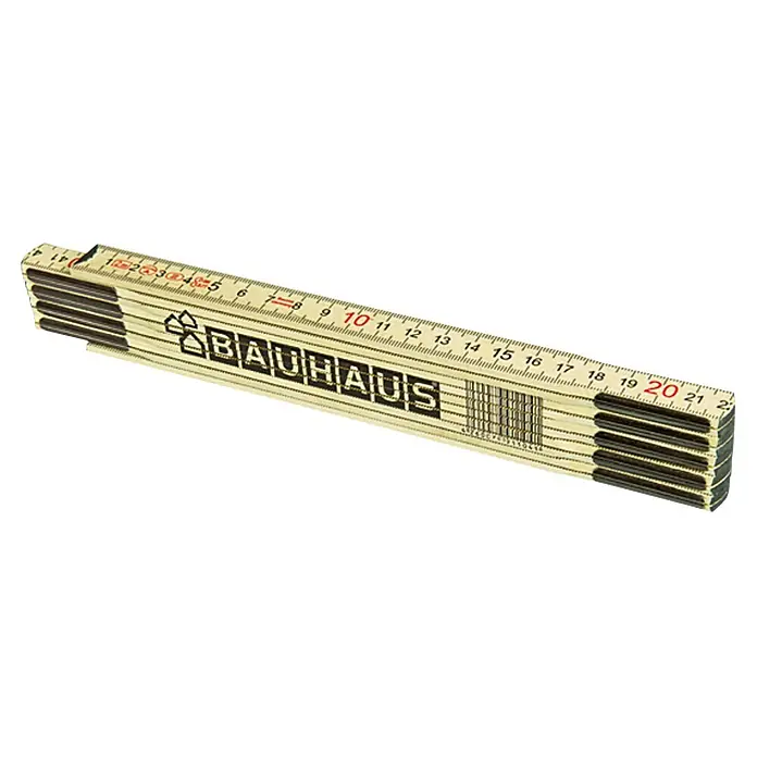 BAUHAUS Zollstock - Hamburg, 2 m - Zollstock aus Holz mit Bauhaus-Logo, ideal für genaue Messungen bei Bau- und Renovierungsarbeiten. Ein praktisches Werkzeug für Handwerker.