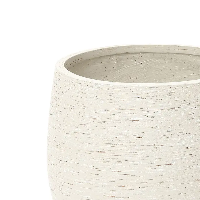 Hometopia Pflanztopf HTPL0166 - Außenmaß (Ø x H): 31 x 31,8 cm, Verbundwerkstoff, Weiß - Heller beiger strukturierter Pflanztopf mit rustikaler Oberfläche und gesprenkeltem Innenbereich.