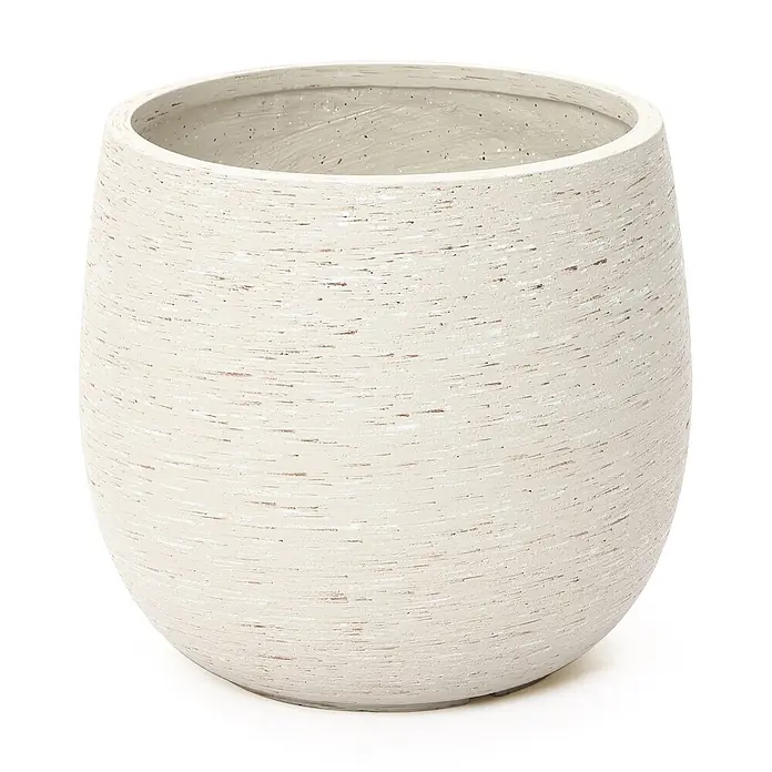 Hometopia Pflanztopf HTPL0166 - Außenmaß (Ø x H): 31 x 31,8 cm, Verbundwerkstoff, Weiß - Heller beigefarbener, runder Blumentopf mit texturierter, gebürsteter Oberfläche.