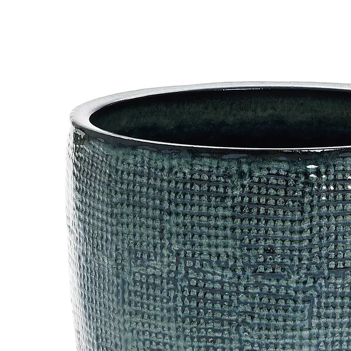 Hometopia Pflanztopf HTPL0037-L - 1 Stk., Außenmaß (Ø x H): 39 x 34 cm, Keramik - Dunkelpetrolfarbener Keramikübertopf mit strukturierter, gemusterter Oberfläche.