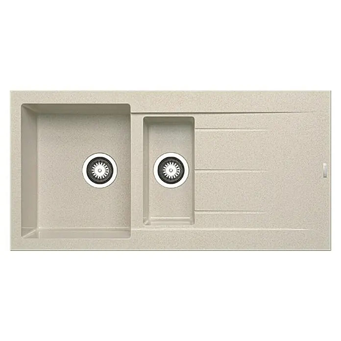 Admiral Einbauspüle Alazia - B x L: 100 x 50 cm, Beige - Ansicht einer Spüle mit zwei Becken und Abtropffläche, ideal für moderne Küchen. Die hochwertige Verarbeitung sorgt für Langlebigkeit.