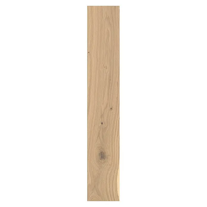 Living by Haro Parkettmuster Eiche Weiß strukturiert - 290 x 180 x 12 mm, Landhausdiele - Holzbrett: Nahaufnahme eines hellen Holzbretts mit auffälliger Maserung und Astlöchern, ideal für Möbelbau oder Dekoration.