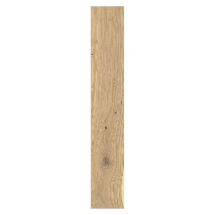 Living by Haro Parkettmuster Eiche Weiß strukturiert - 290 x 180 x 12 mm, Landhausdiele - Holzbrett: Nahaufnahme eines hellen Holzbretts mit auffälliger Maserung und Astlöchern, ideal für Möbelbau oder Dekoration.