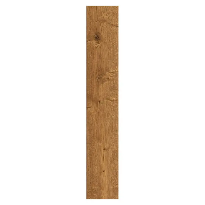 Living by Haro Parkett - Eiche Mokkabraun, Landhausdiele, 1.085 x 173 x 12 mm - Detailaufnahme einer einzelnen, länglichen Holzdiele in warmen Brauntönen mit markanter Maserung.