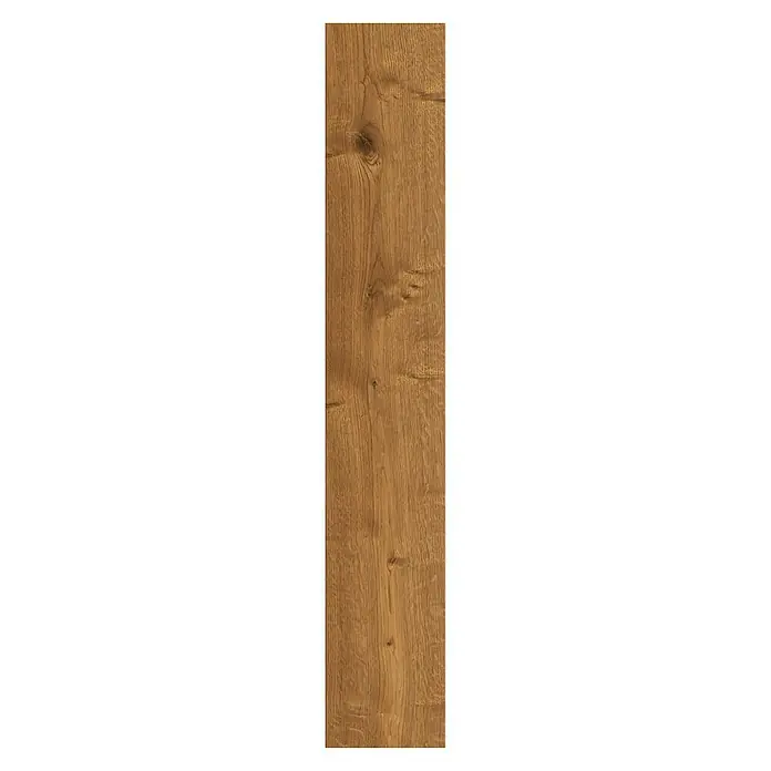 Living by Haro Designbodenmuster Eiche Mokkabraun - 290 x 173 x 12 mm, Landhausdiele - Detailaufnahme einer einzelnen, länglichen Holzdiele in warmen Brauntönen mit markanter Maserung.