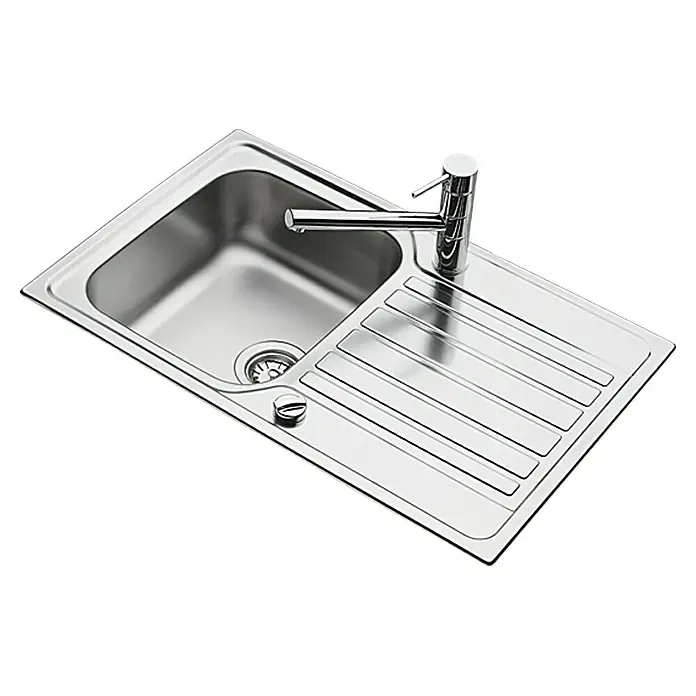 Admiral Einbauspüle Fedra - 79 x 50 cm, Edelstahl - Diese Aufnahme zeigt eine Edelstahlspüle mit Abtropffläche und einem schlanken, modernen Wasserhahn. Sie ist ideal für jede moderne Küche.