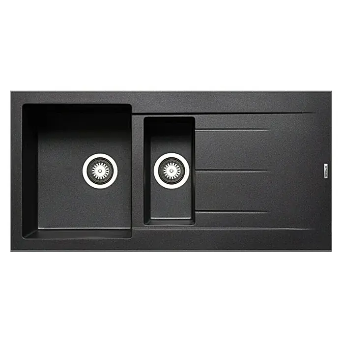 Admiral Einbauspüle Alazia - B x L: 100 x 50 cm, Carbon - Schwarze Küchenspüle mit zwei Becken und Abtropffläche für moderne Küchen. Robustes Material für lange Haltbarkeit.