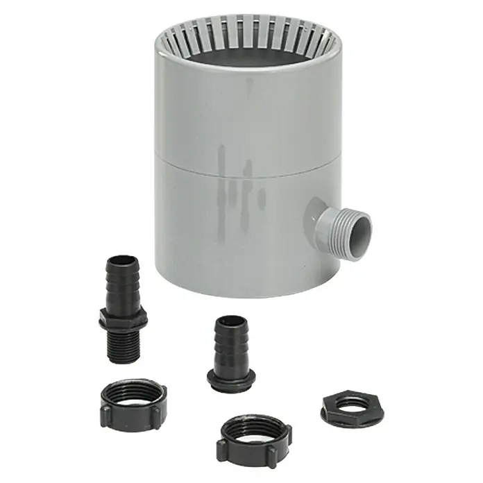 FunkeGruppe Regensammler - Nennweite: 100 mm, Grau - Graue Wasserfilter-Einheit mit Adaptern und Zubehörteilen für die Installation. Effektive Filterung für sauberes Wasser.