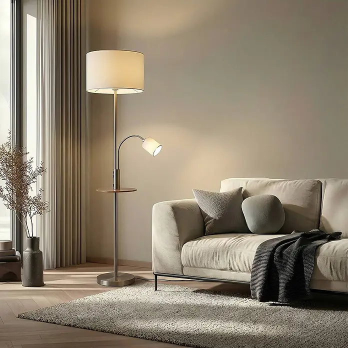 Lindby Stehlampe Wohnzimmer in nickel satiniert, creme, Stehleuchte online kaufen bei BAUHAUS