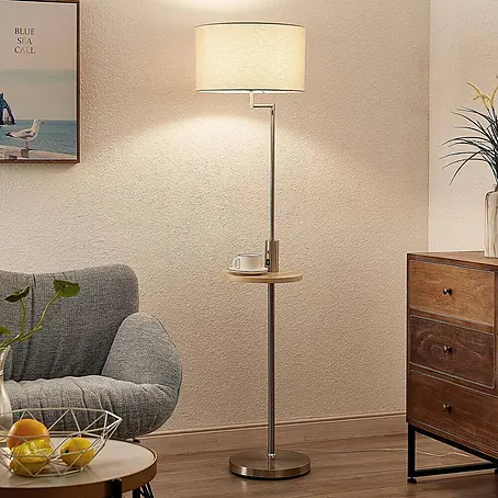 Lindby Stehlampe Wohnzimmer in nickel satiniert, beige, Stehleuchte