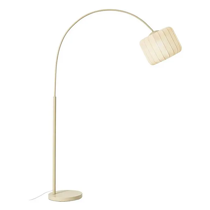 Lindby Stehleuchte Helin - creme / amber, creme / amber, E27 - Cremefarbene Bogenstehlampe mit einem gerippten rechteckigen Lampenschirm.