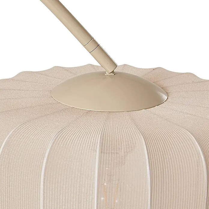 Lindby Stehleuchte Helin - creme / amber, creme / amber, E27 - Plissierter Lampenschirm aus cremefarbenem Stoff mit passendem mattem Metallarm und -basis.