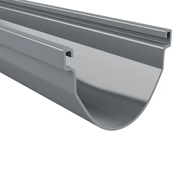 FunkeGruppe Dachrinne Vario - Nennweite: 70 mm, Länge: 200 cm, Kunststoff, Grau - Graue Dachrinne aus Kunststoff mit hakenförmigem Design zur einfachen Installation und Wasserableitung vom Dach.