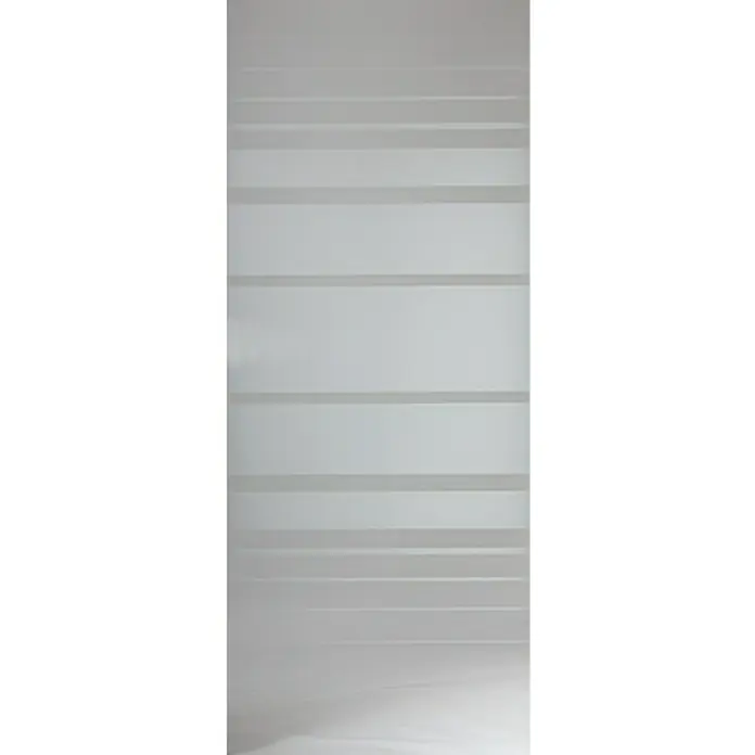 Diamond Doors Glasdrehtür Lines Flowing - 834 x 1.972 mm, DIN Rechts, Einscheibensicherheitsglas (ESG), Studio 2-teilig - Eine moderne, weiße Tür mit horizontalen, grauen Streifen, die ein schlichtes und stilvolles Design für jeden Raum bietet.