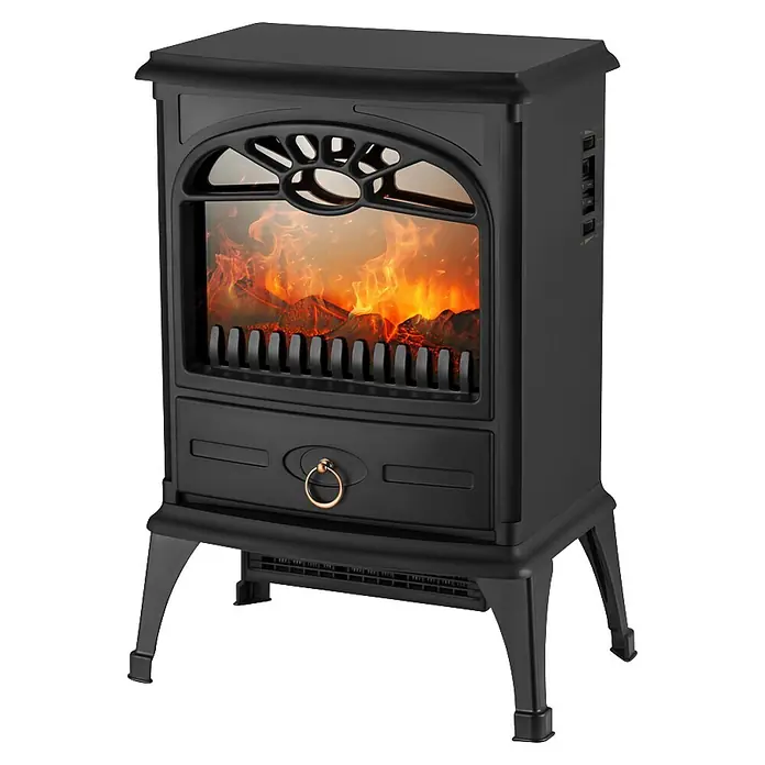 Chimenea eléctrica Etna - 27 x 40 x 55,3 cm, Negro - Estufa eléctrica negra con efecto de llama realista y panel frontal decorativo.