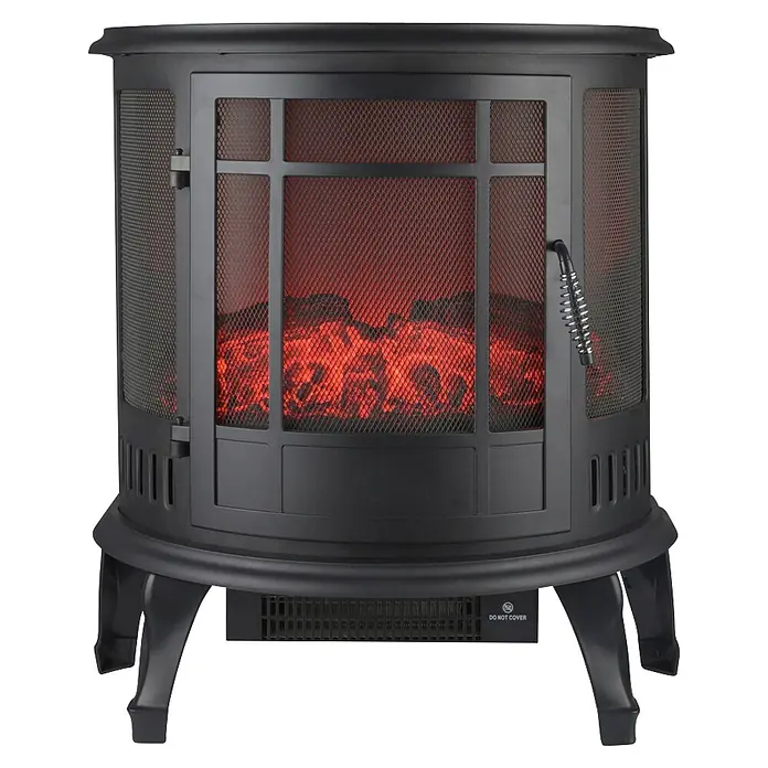 Chimenea eléctrica Tambora - 29 x 56 x 63,5 cm, Negro - Calefactor de chimenea eléctrico negro con puerta de malla y leños artificiales incandescentes.