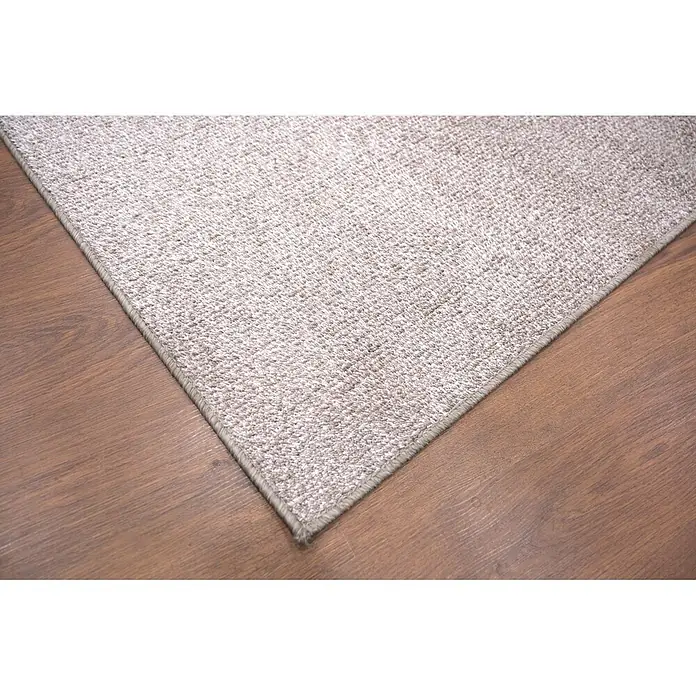 Alfombra de pelo corto Bicolor - Natural, 200 x 140 cm, 100% poliéster - Alfombra texturizada beige claro sobre un suelo de madera.
