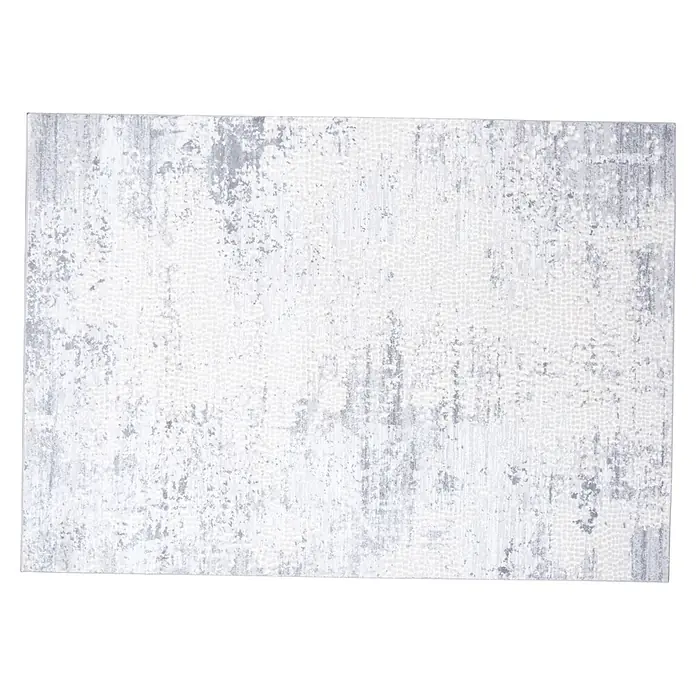 Alfombra de pelo corto Piel - Gris, 230 x 160 cm, 100% poliéster - Alfombra blanca y gris con patrón abstracto y aspecto desgastado.