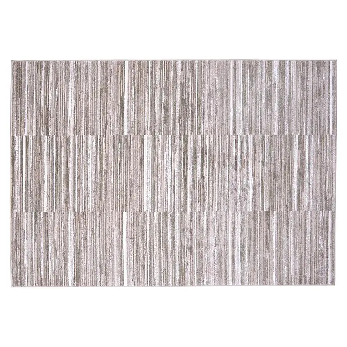 Alfombra de pelo corto Triple Columna - Verde, 200 x 140 cm, 100% poliéster - Alfombra moderna a rayas grises y blancas con textura desgastada.
