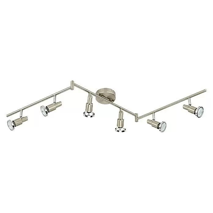 Tween Light Regleta LED - 3 W, Níquel mate - Foco de riel de níquel cepillado con seis luces ajustables en una barra articulada de tres secciones para techo.