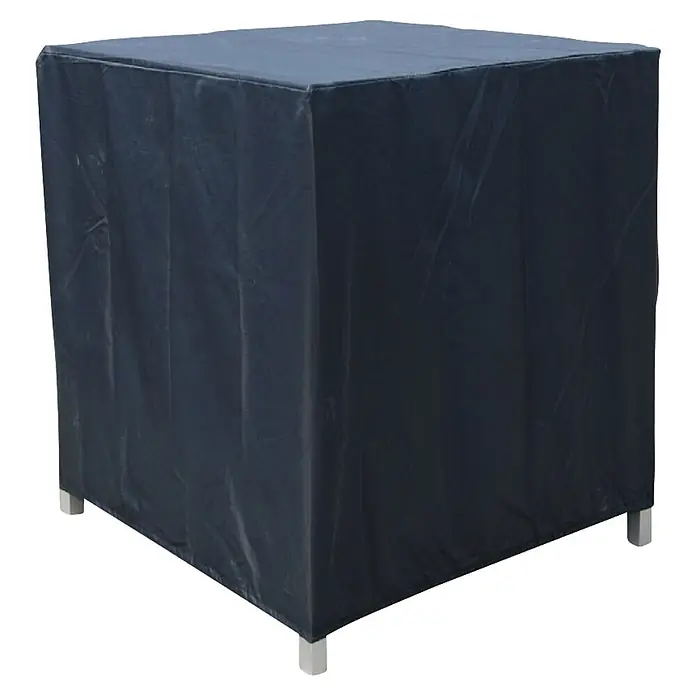 Garden Impressions Loungemöbel-Schutzhülle - L x B x H: 70 x 90 x 90 cm, 300D Ripstop-PES-Oxford mit TPU-Beschichtung, Dunkelgrau - Dunkelblaue, würfelförmige Schutzhülle aus Stoff, mit vier silbernen Beinen unten sichtbar.